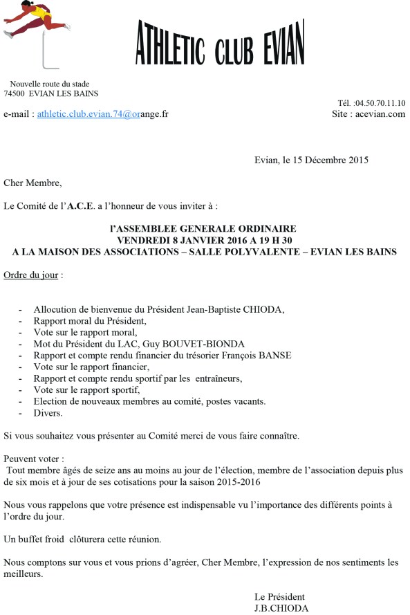 CONVOCATION AG 8 janvier