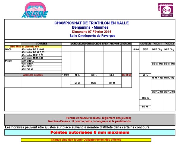 horaires triathlon